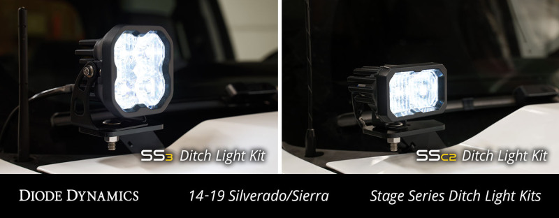 GMC Sierra 1500 LED Ditch Light Kit - Above Hood - Diode Dynamics - SS3 LED Pods + TIR Optics - Sport Yellow - `14-`19